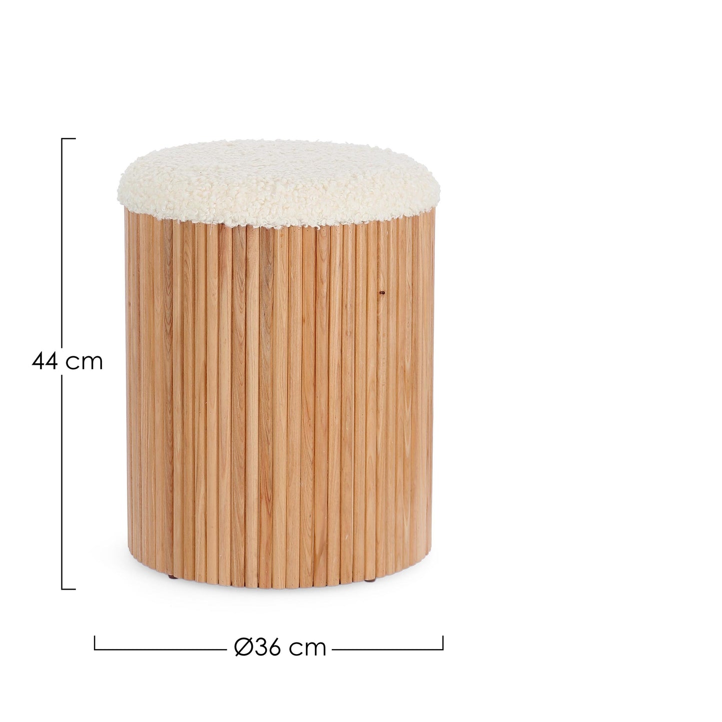 Pufe Neda Branco e Madeira com Arrumação - Estofado Bouclé