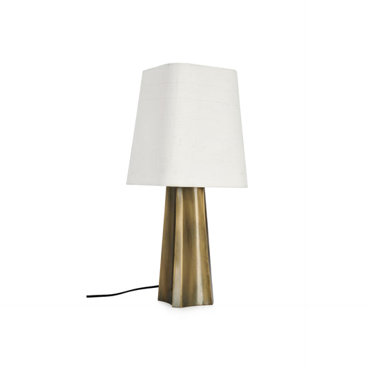 Candeeiro de mesa Tripura | Base dourada com abajur branco