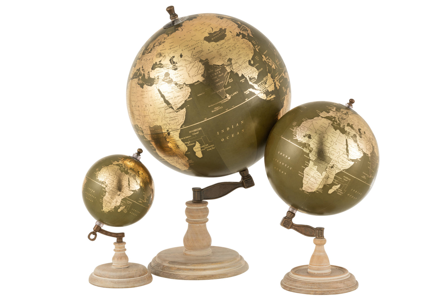 Globo grande decorativo em madeira, verde e dourado