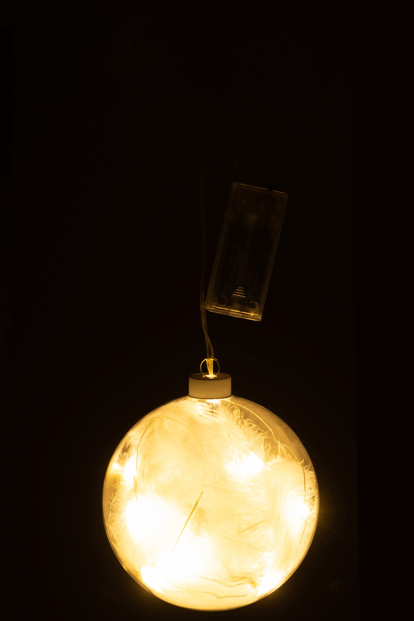 Bola Decorativa Penas e LED Vidro Branco