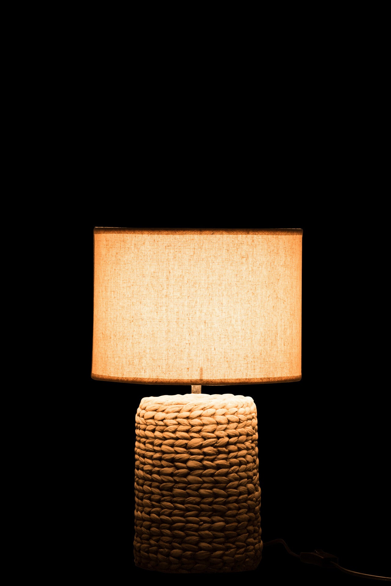 Tischlampe aus Keramik in Seiloptik mit beigem Schirm