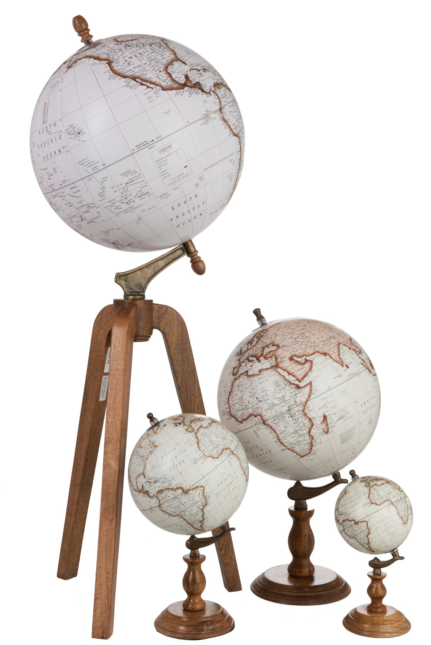 Globo decorativo terrestre branco e madeira