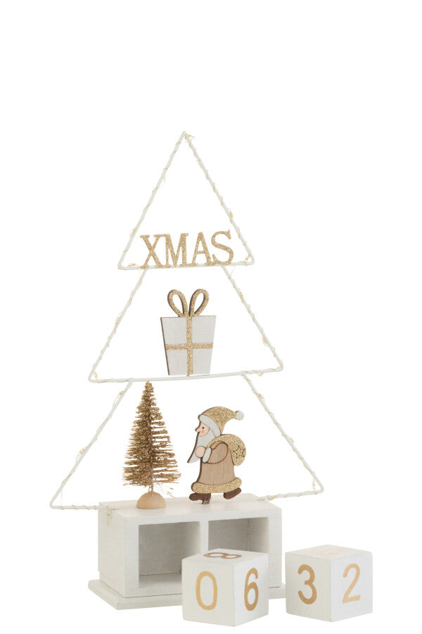 Calendário Árvore Natal Branco & Dourado c/luz