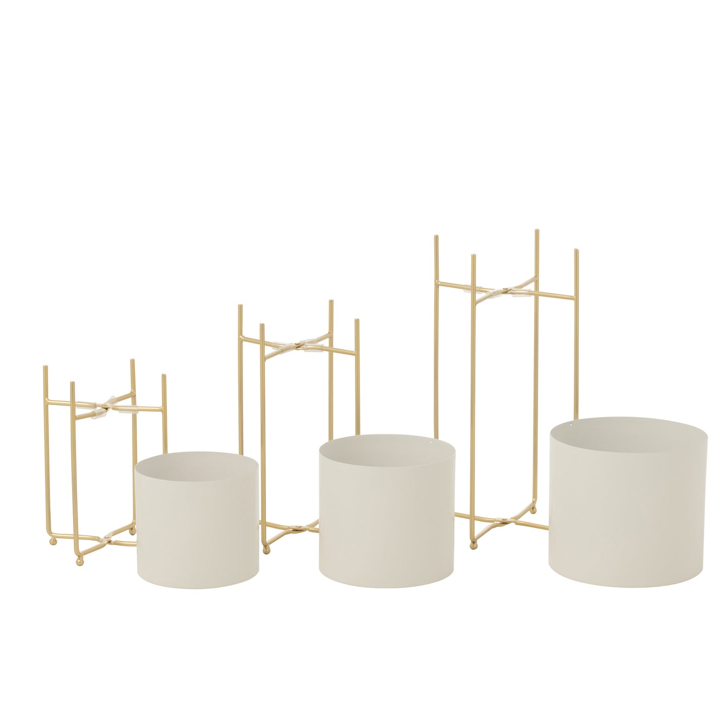 Floreira dourada e brancas com pé, 3 uni.