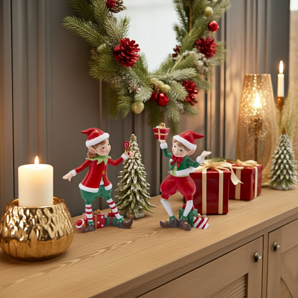 Elfos de Natal Vermelho e Verde 20cm