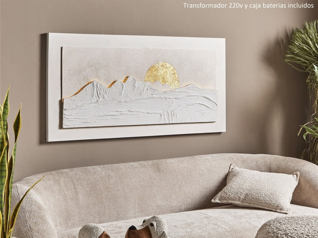 Quadro Óleo Abstrato Texturas Amanhecer c/LED 120x60 cm