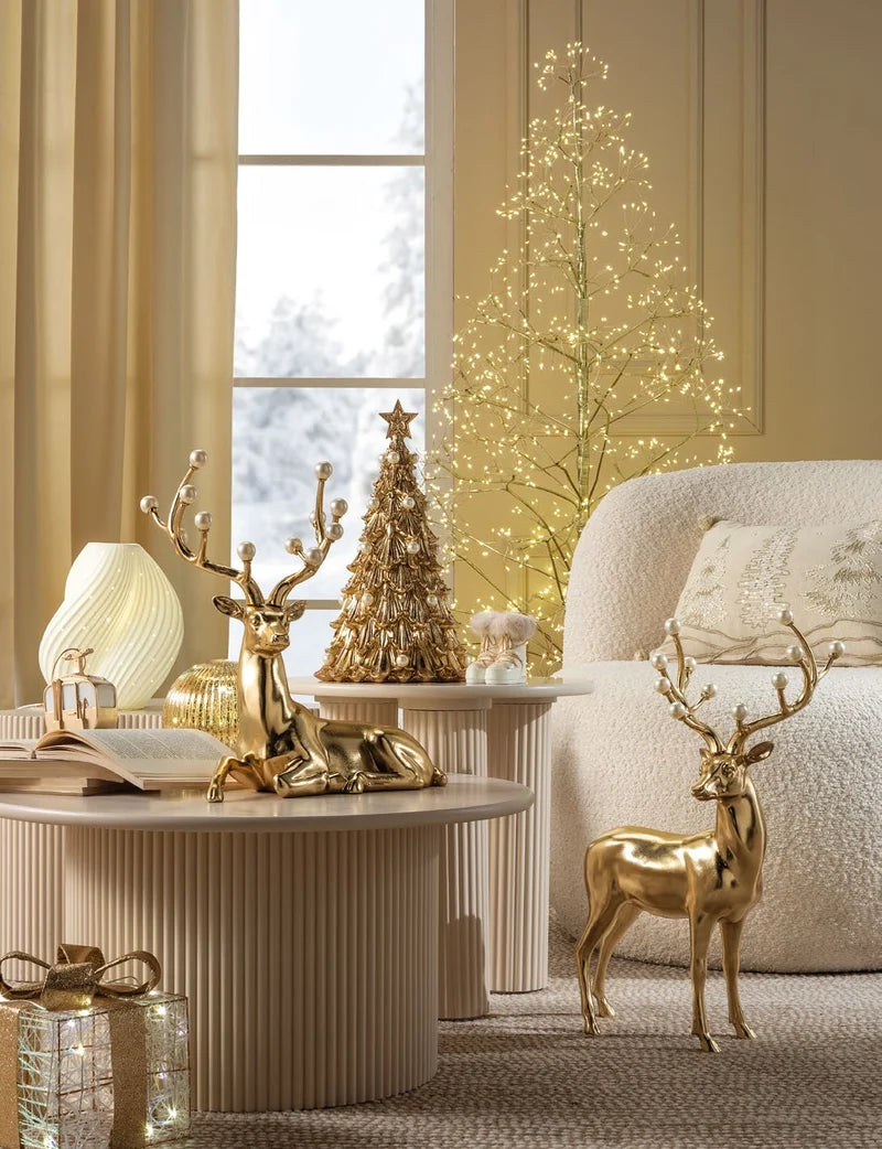 Renas douradas com pérolas de Natal