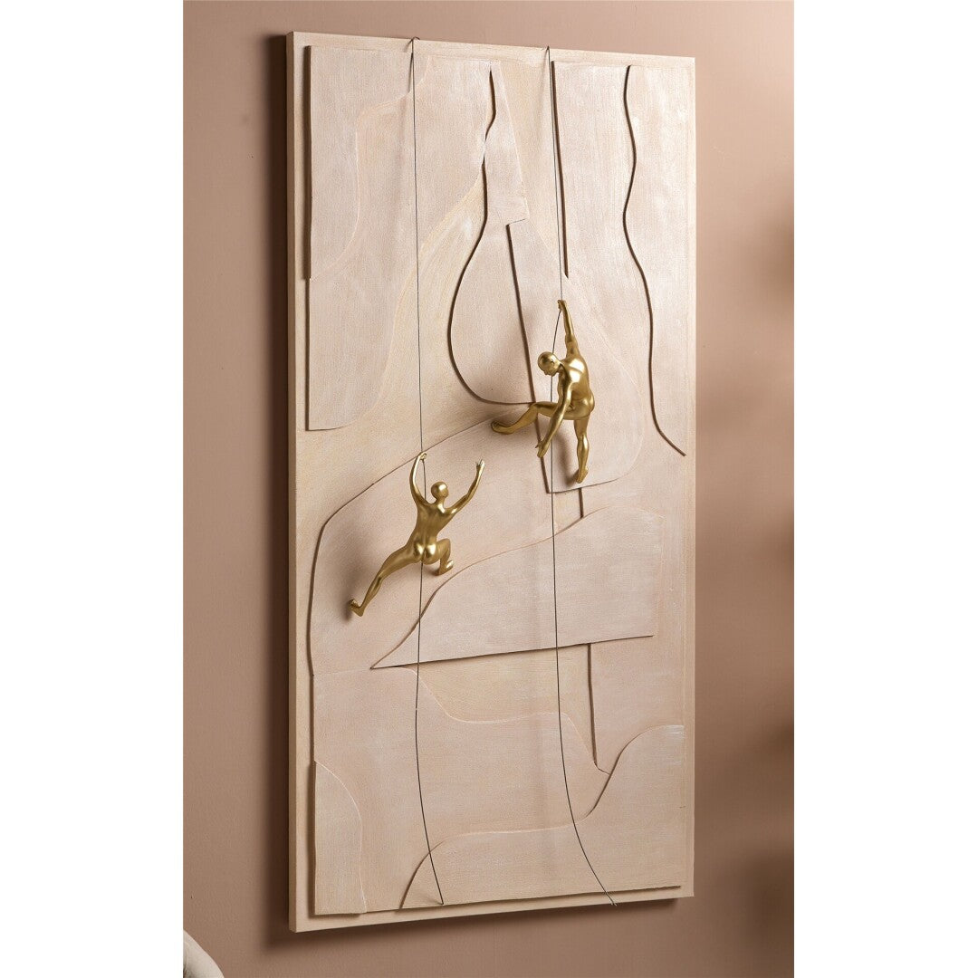 Tela Abstrata Relevo figuras dourado escaladores 70x140cm