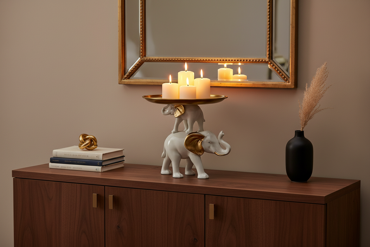 Alzada Elefantes em aparador com velas