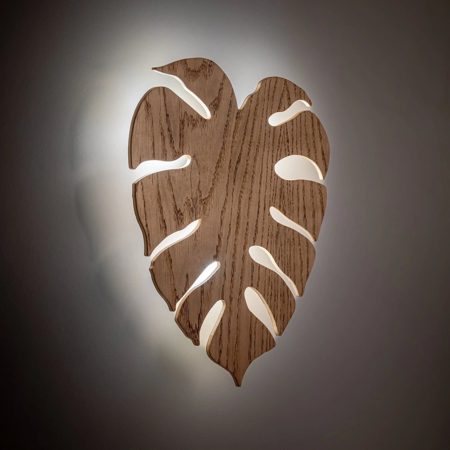 Candeeiro de parede folha Monstera madeira carvalho