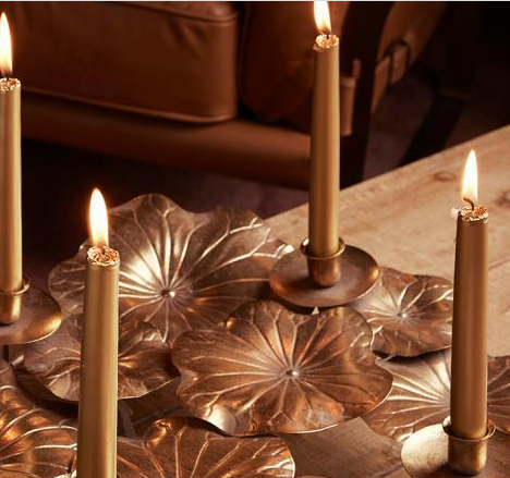 Castiçal Folhas Ninfea dourado