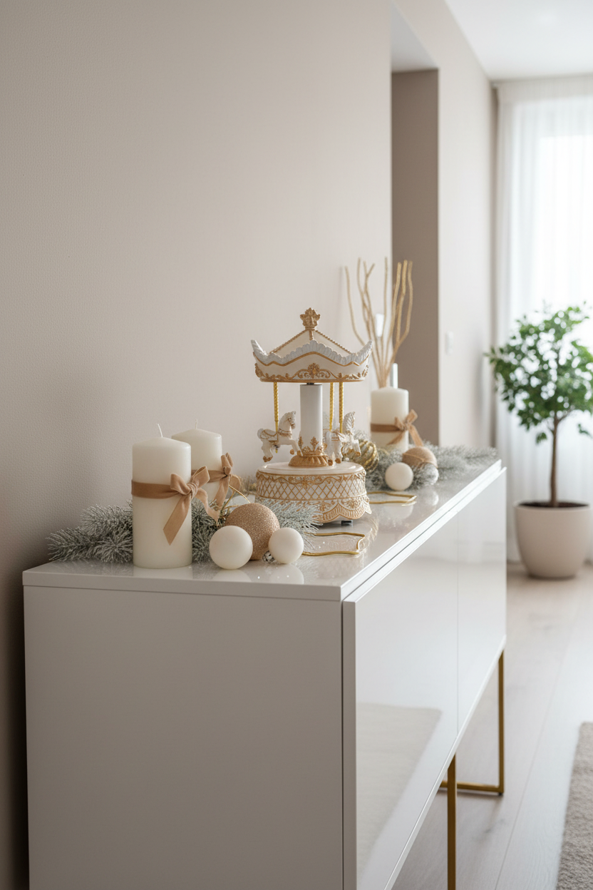 Carrossel musical em aparador - ângulo lateral