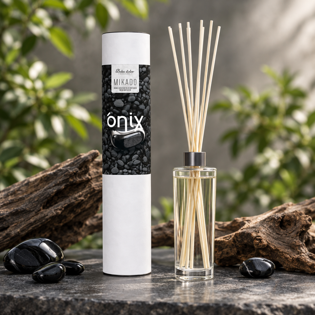 Difusor Mikado Onix numa composição mineral e amadeirada