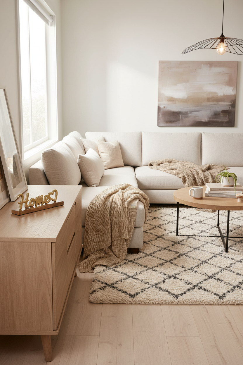 Escultura "Home" dourada na sala