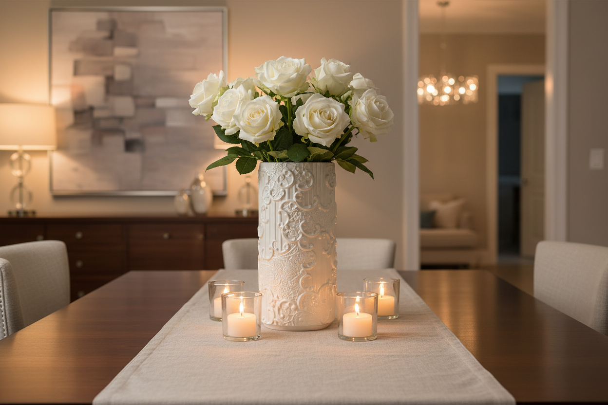 Jarra renda em mesa de jantar