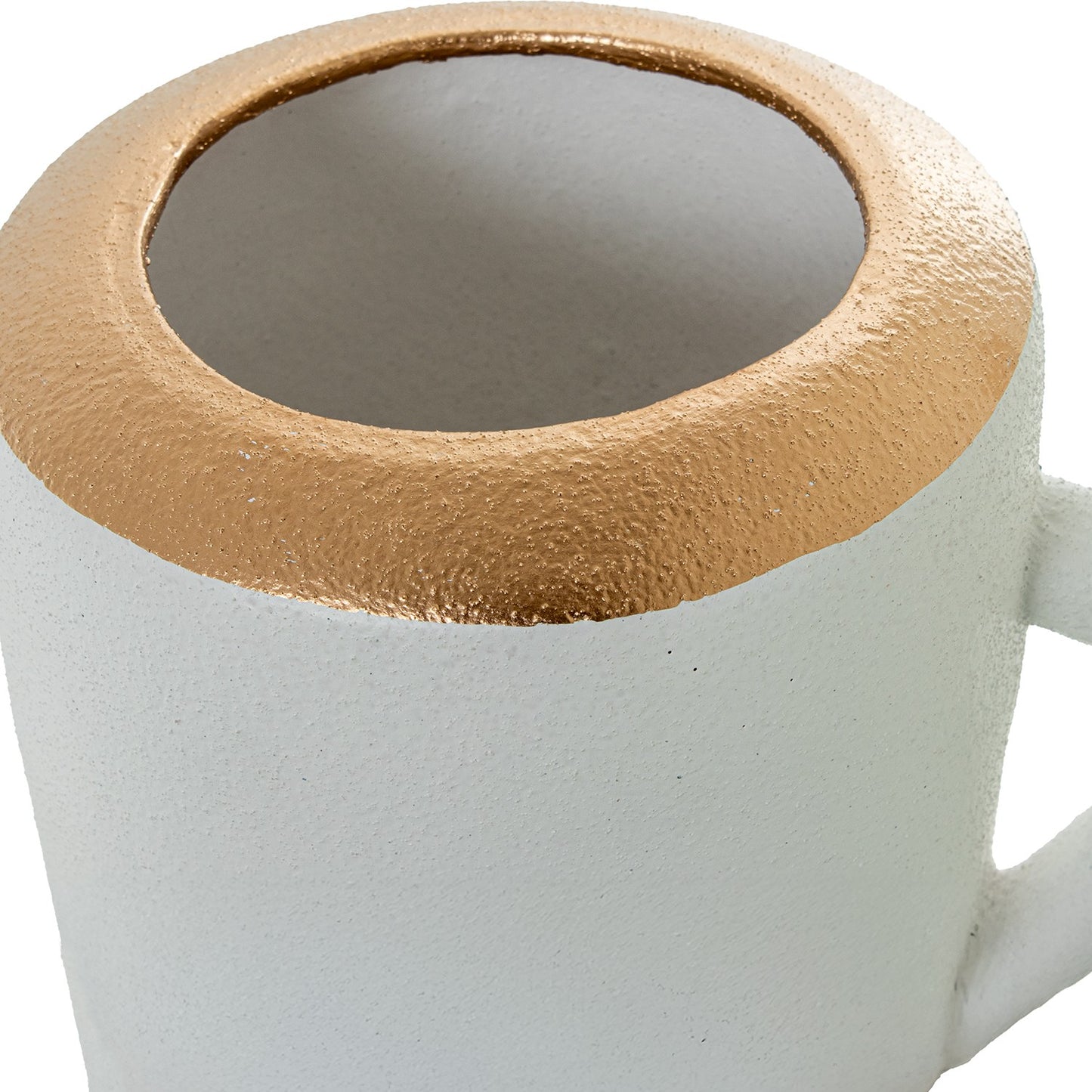 Jarra alta texturada branca texturada com detalhe dourado