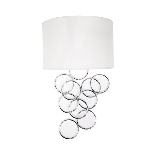 Wandleuchte mit Chromrand und weißem Lampenschirm