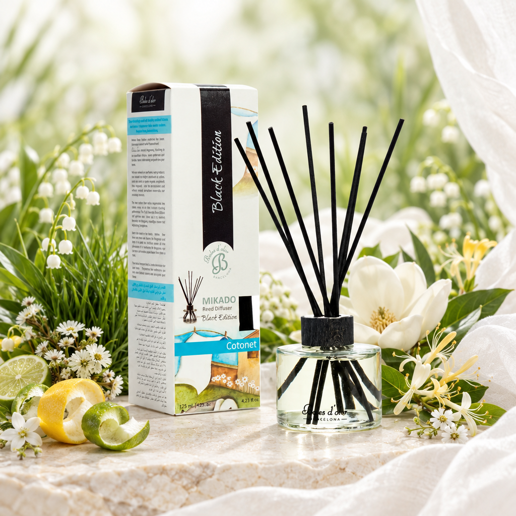 Mikado Cotonet com citrinos, flores brancas, muguet, madressilva e magnólia