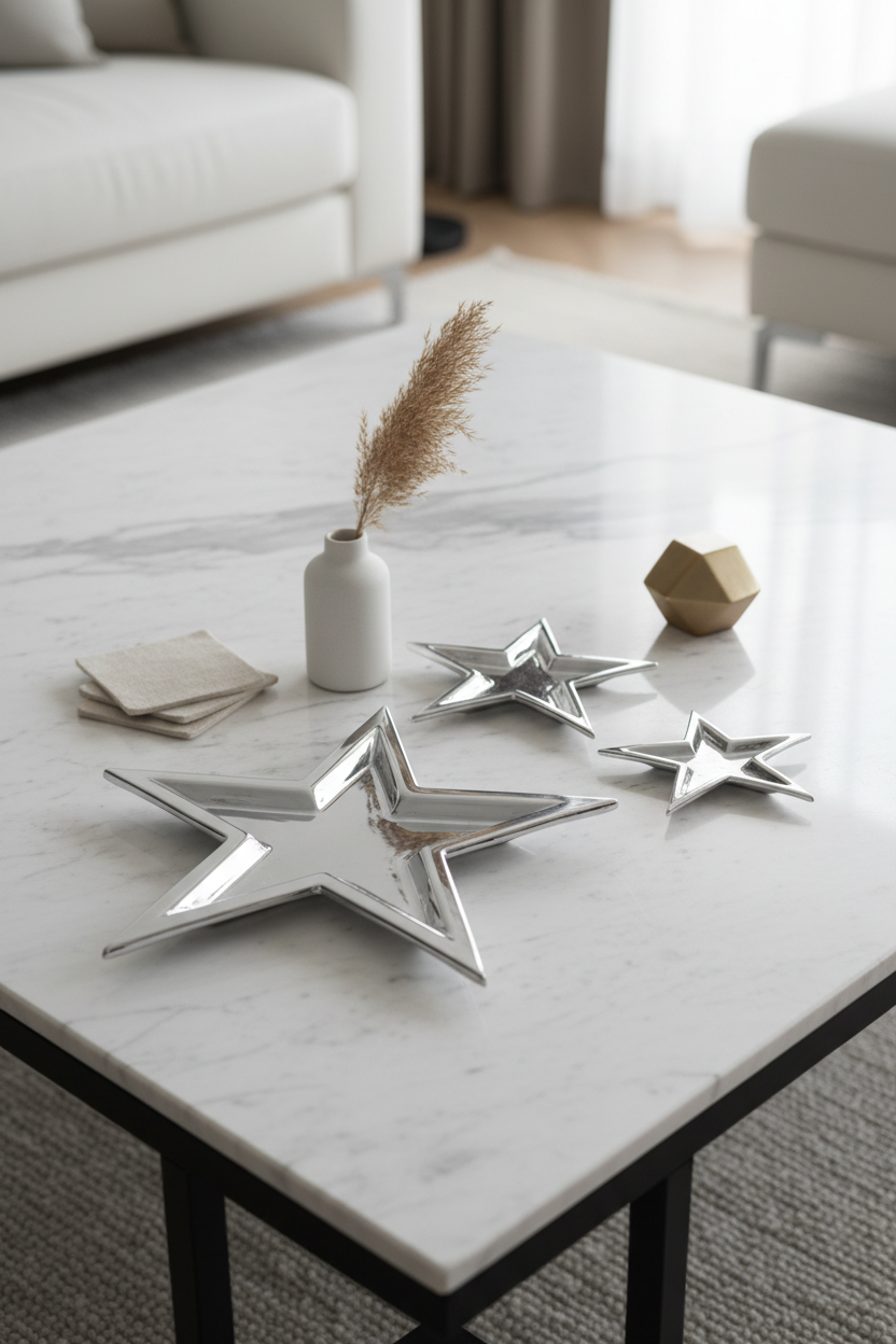 Pratos estrela prateados - vista próxima