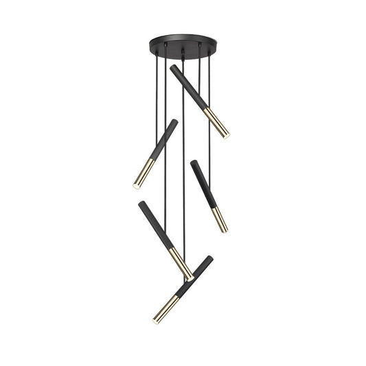 Candeeiro teto Edna 5L preto e dourado