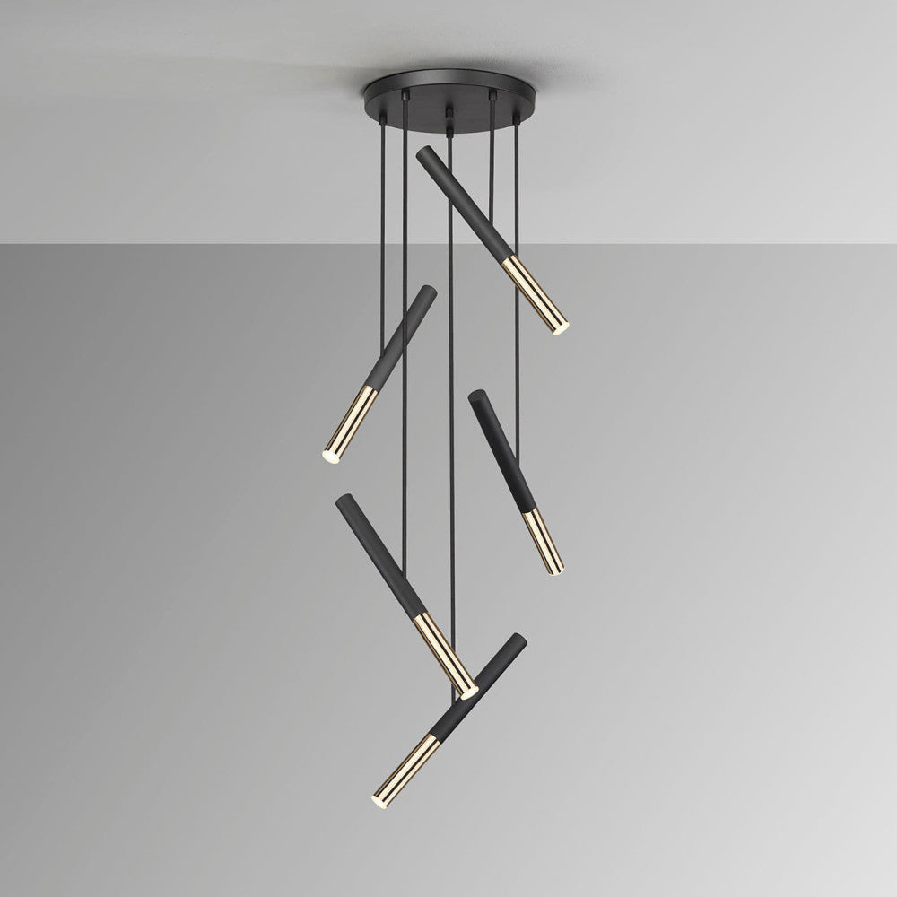 Candeeiro teto Edna 5L preto e dourado