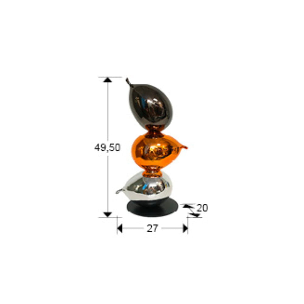 Figura Decorativa Três Globos Laranja, Prata e Cinza 50cm