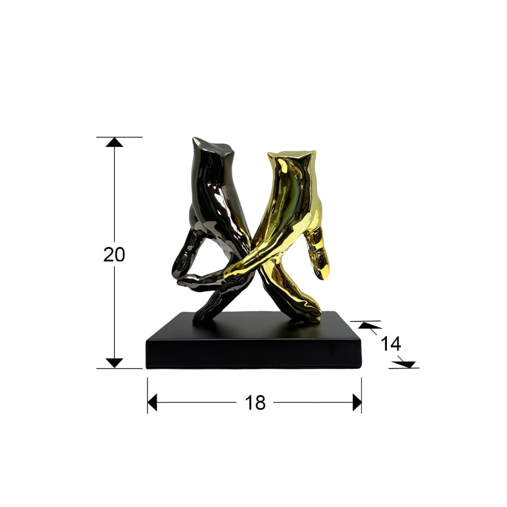 Figura Decorativa Duas Mãos Cinza e Dourado 20cm