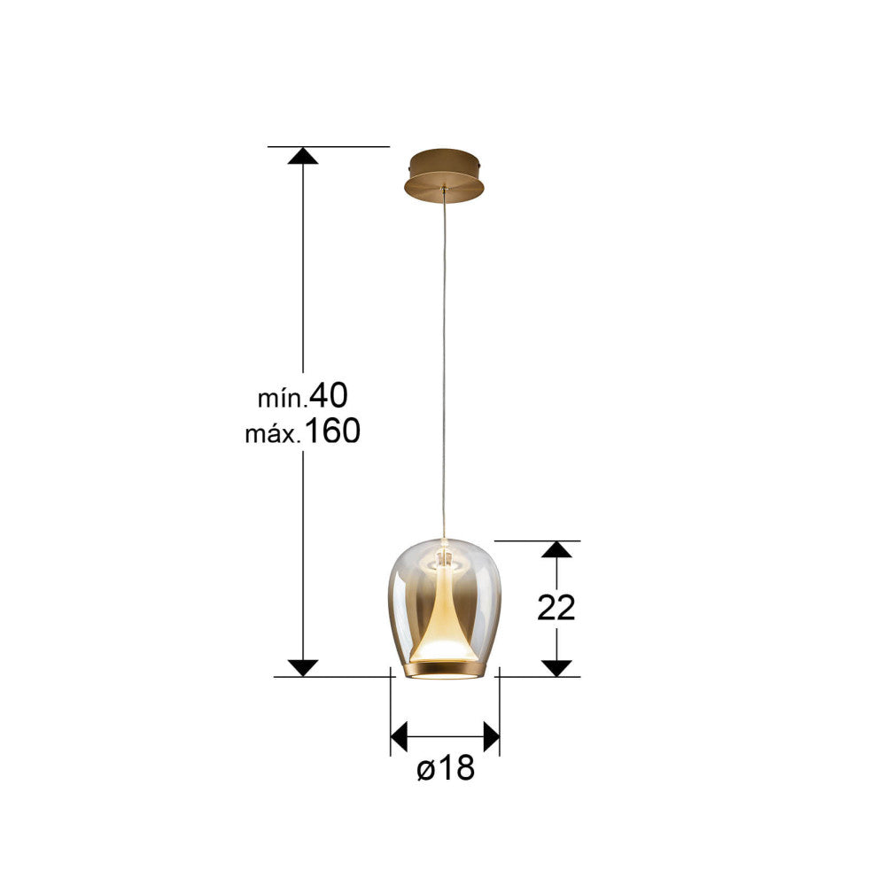 Candeeiro de teto Suspiro 180 Dourado Âmbar