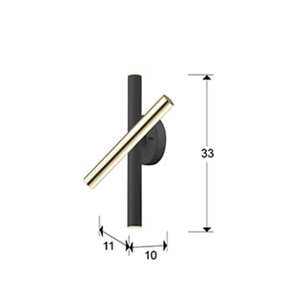 Wandlampe Rods 3L Schwarz & Gold