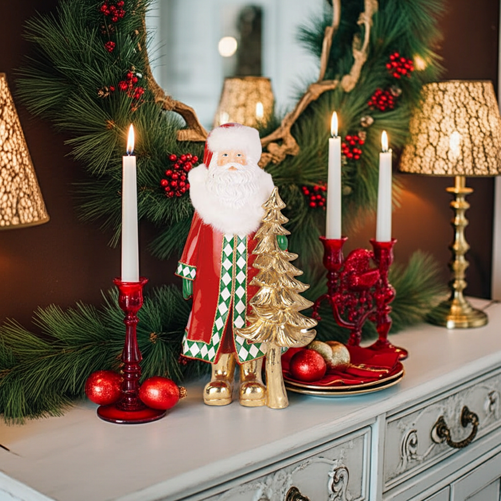 Pai Natal Xadrez Verde e vermelho 36cm