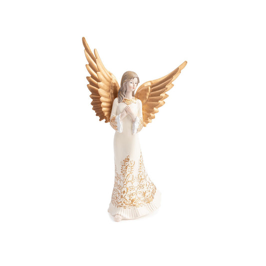 Escultura anjo bege e dourado