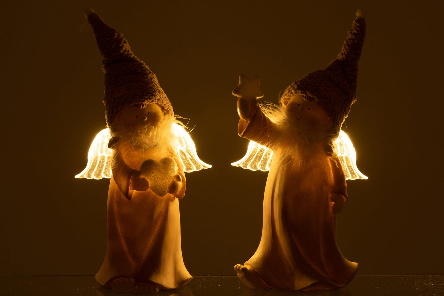 Anjo rosa em resina com luz