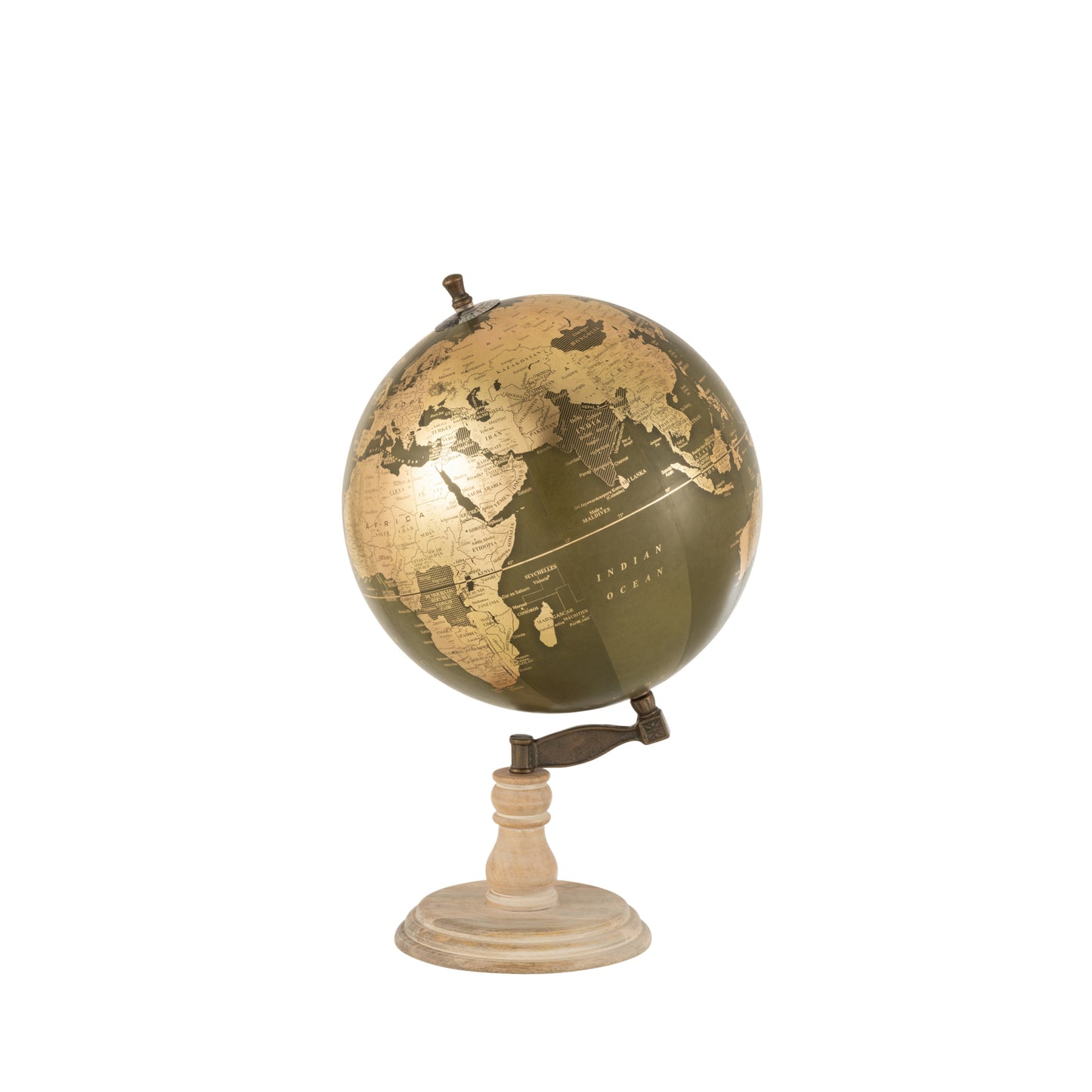 Globo grande decorativo em madeira, verde e dourado