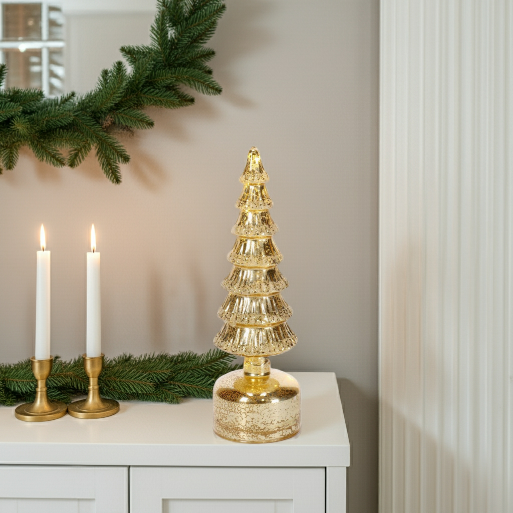 Árvore de Natal dourada rotativa com luz