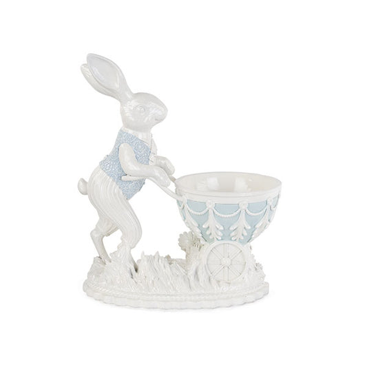 Coelho Decorativo com Carrinho Azul 36cm