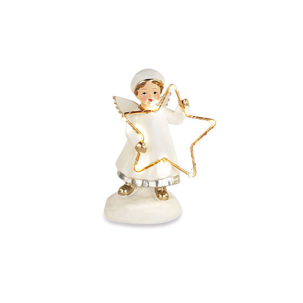Anjo branco e dourado com luz LED