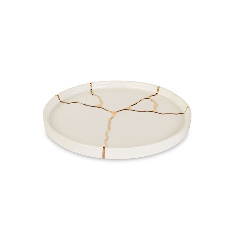 Tabuleiro Kintsugi branca e dourada