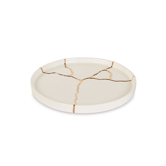 Tabuleiro Kintsugi branca e dourada