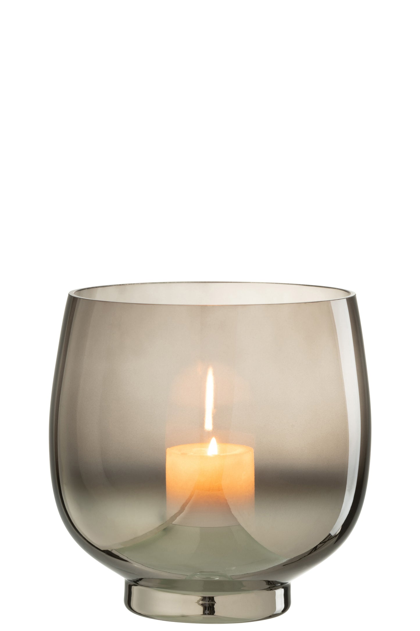 Castiçal Redondo Vidro Cinza Fumado e prateado