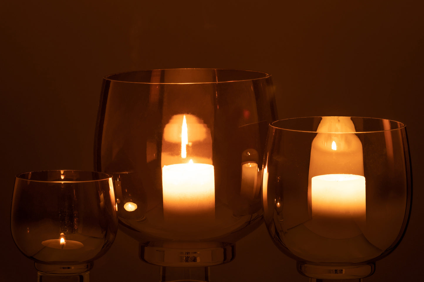 Castiçal Redondo Vidro Cinza Fumado e prateado