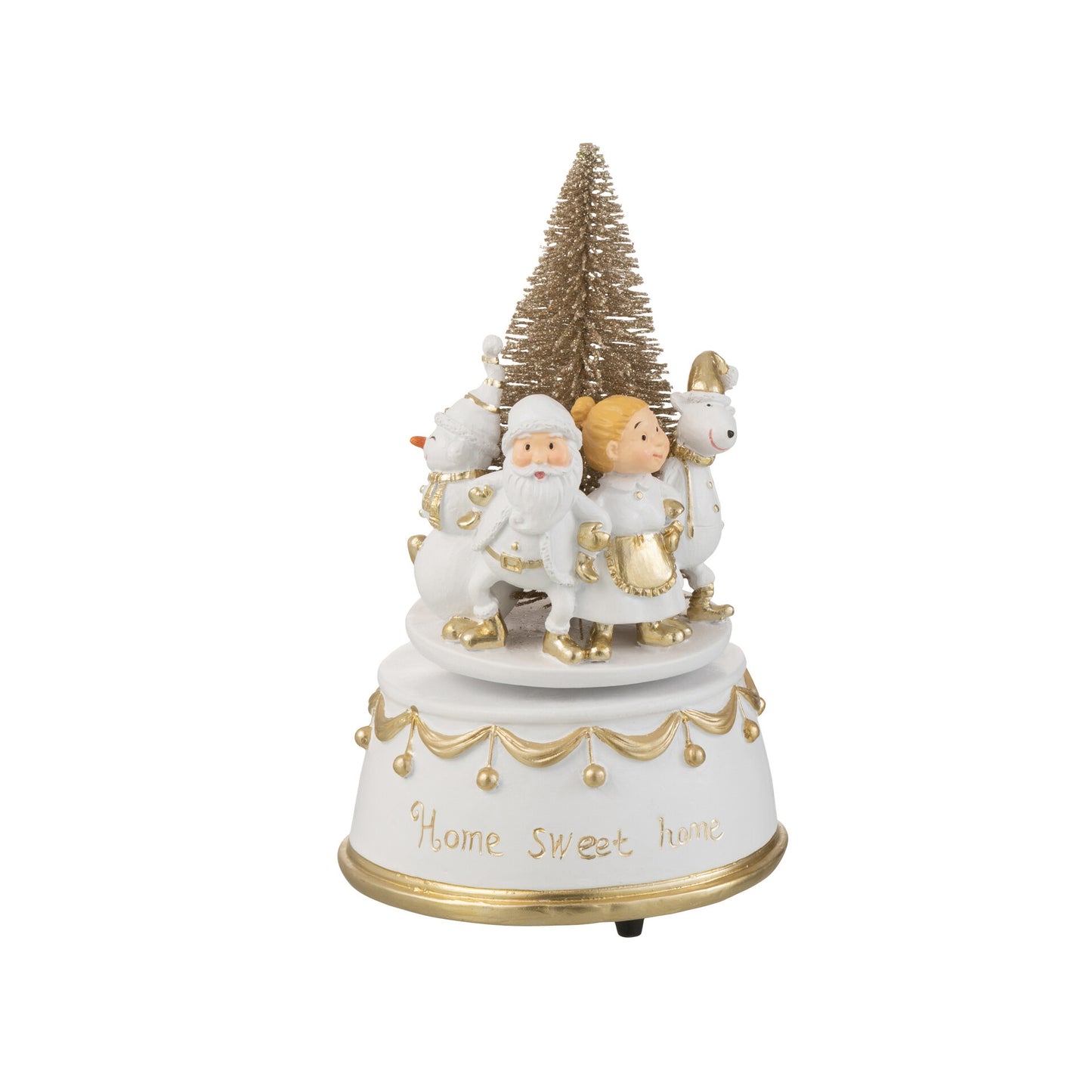 Caixa de Música Natal Branco e Dourado 18cm