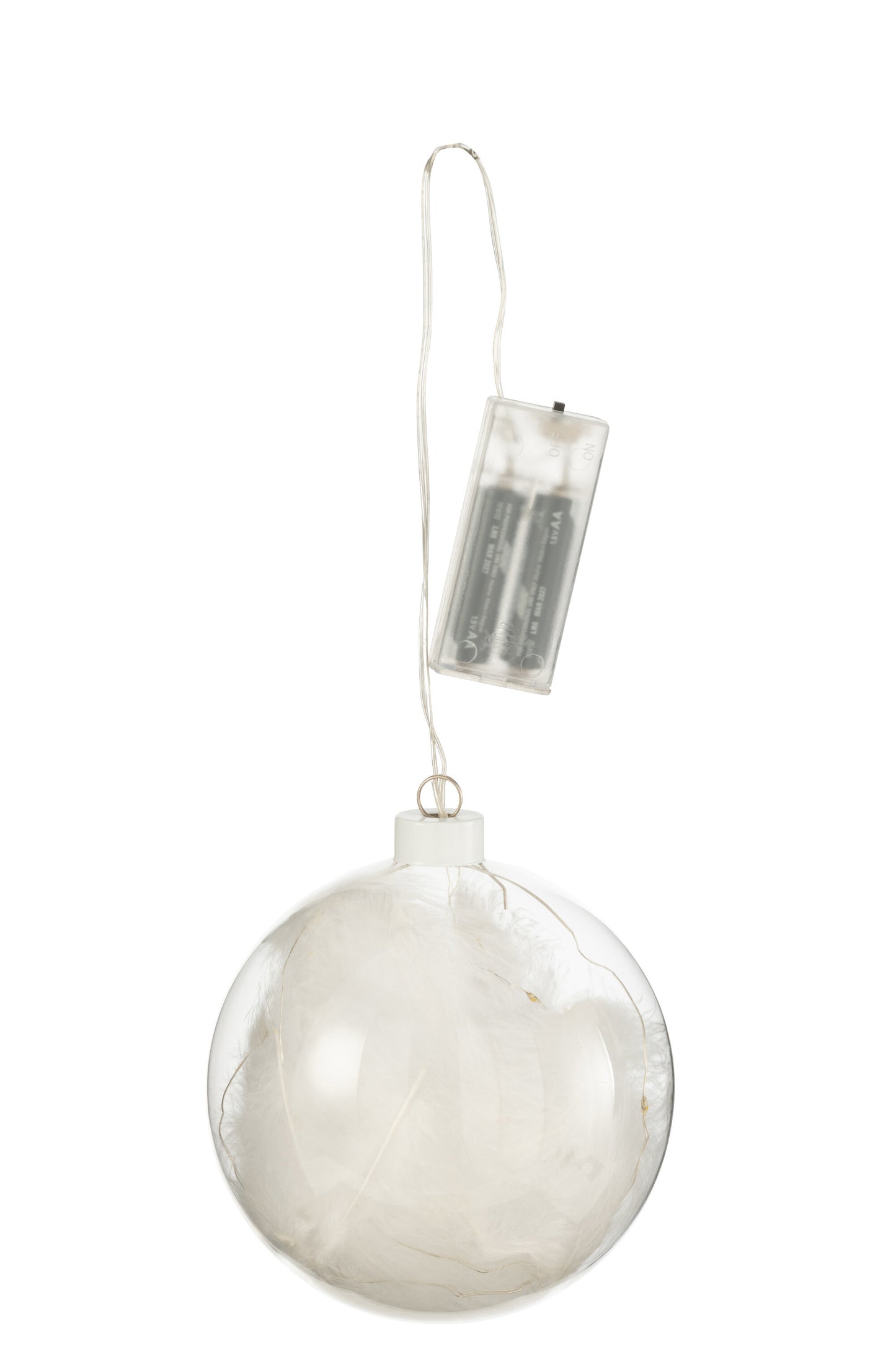 Bola Decorativa Penas e LED Vidro Branco