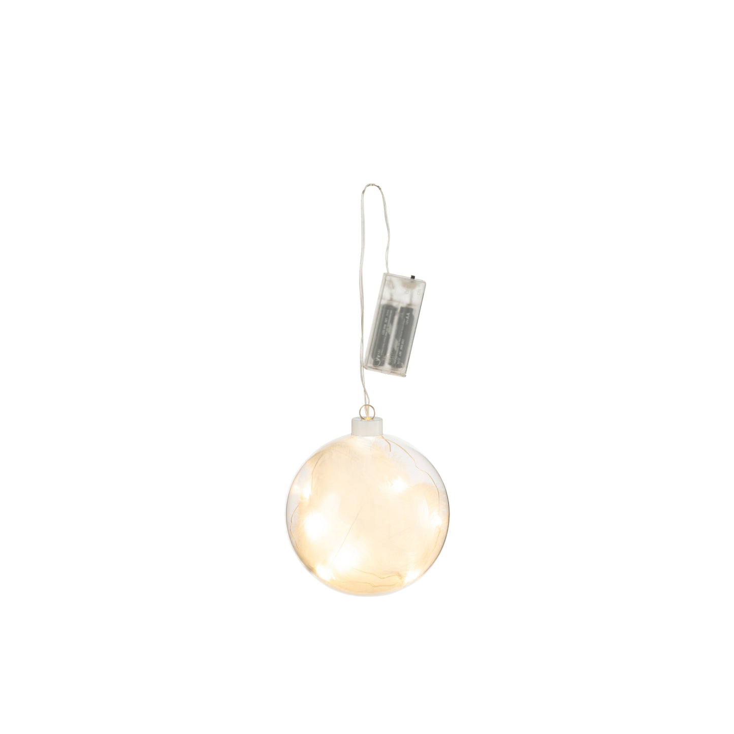 Bola Decorativa Penas e LED Vidro Branco