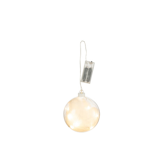 Bola Decorativa Penas e LED Vidro Branco