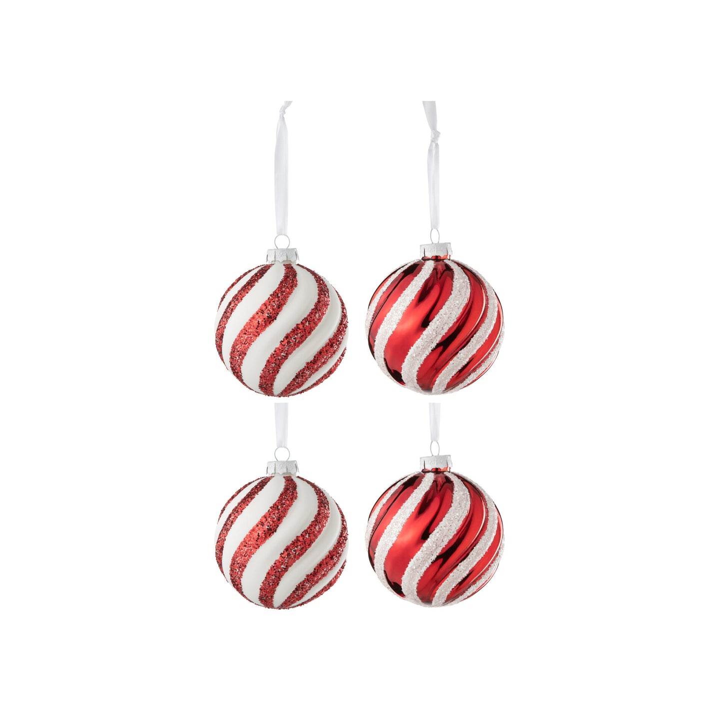 Conjunto 4 Bolas Árvore de Natal Vidro Vermelho & Branco