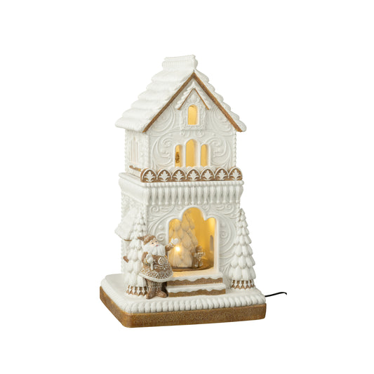 Casa de Natal Gingerbread com Pai Natal e Luz LED