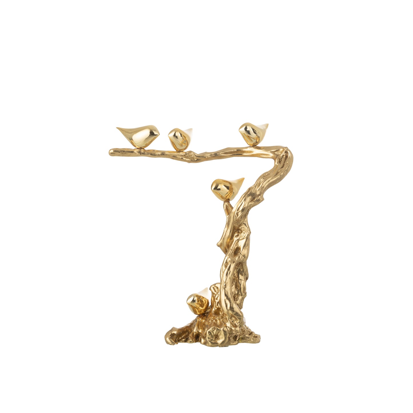 Escultura Pássaros em Ramo Dourada Pequena