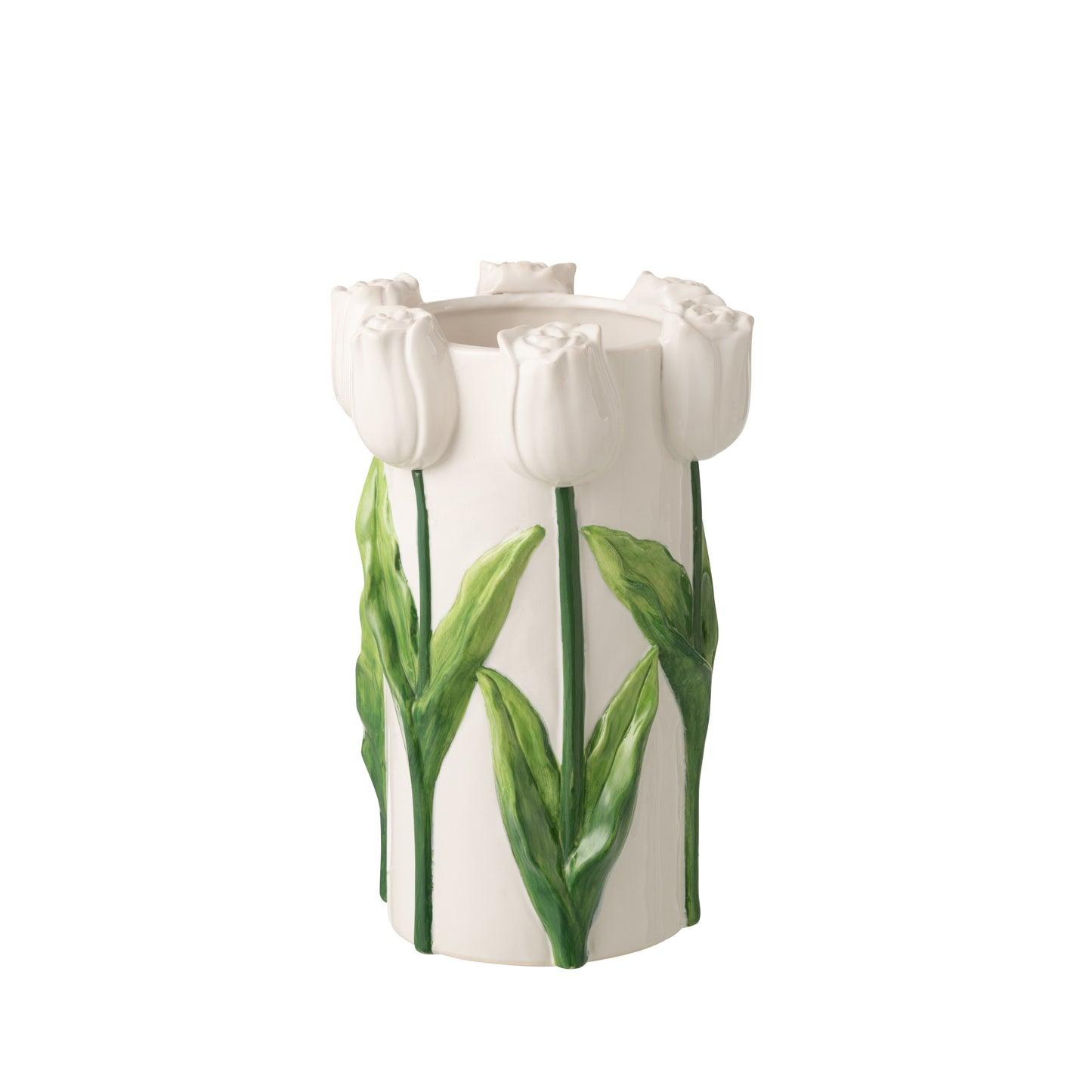Jarra Tulipa Cerâmica branco e verde