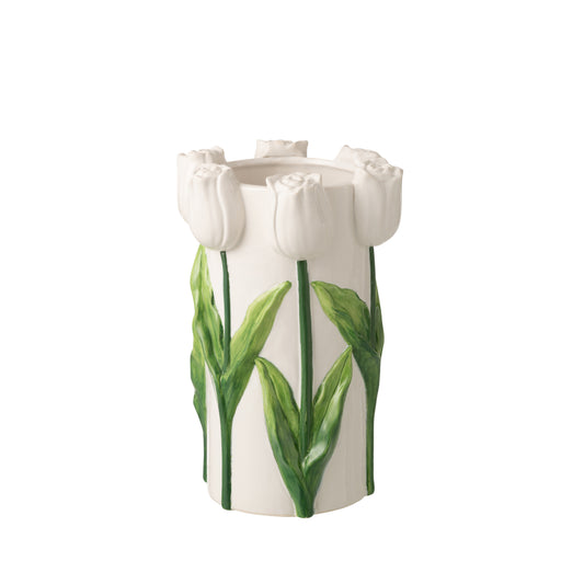 Jarra Tulipa Cerâmica branco e verde