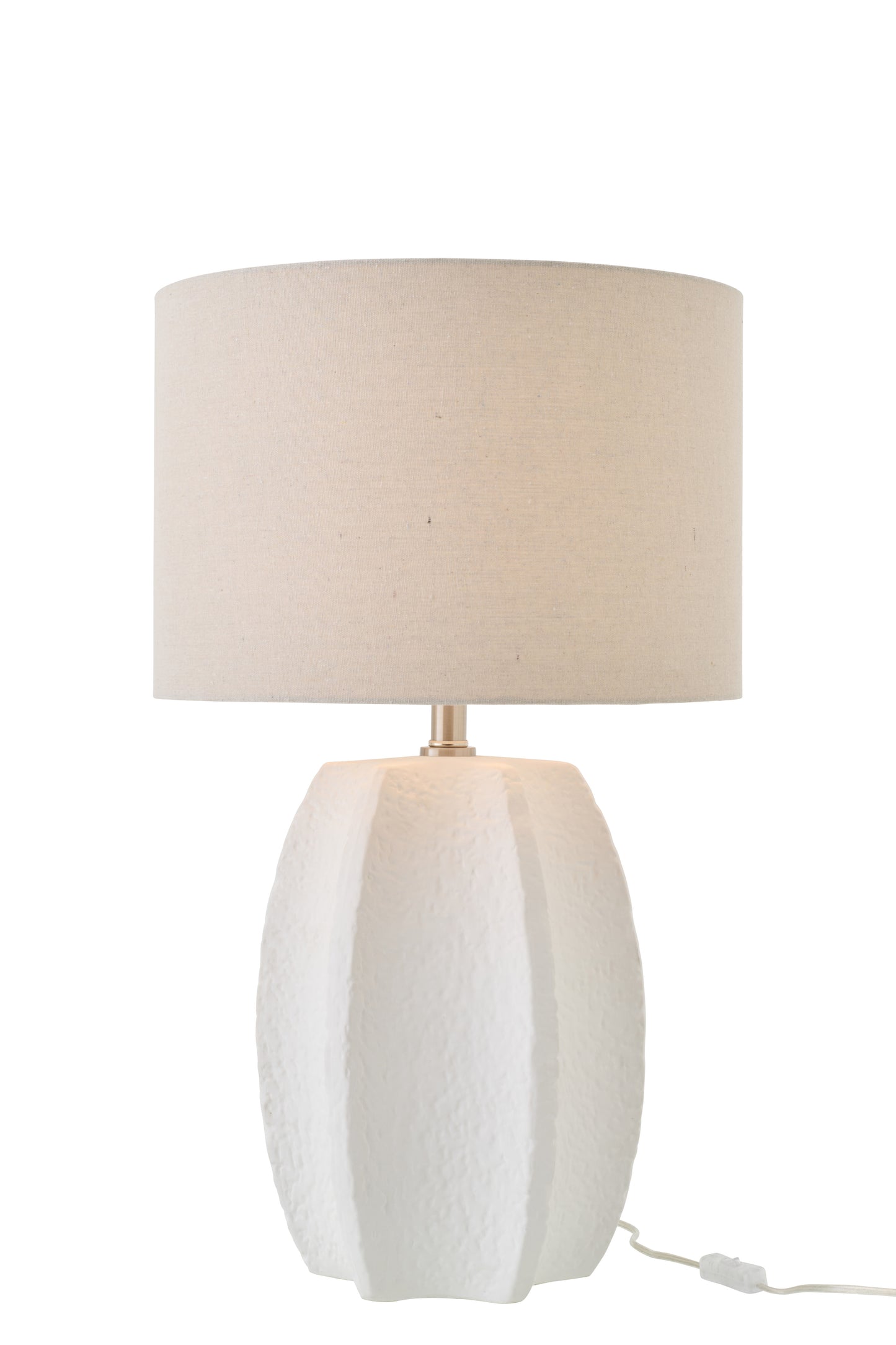 Candeeiro de Mesa Cerâmica Branco com abajur bege